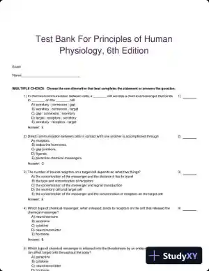 Test Bank For Principles of Human Physiology, 6th Edition