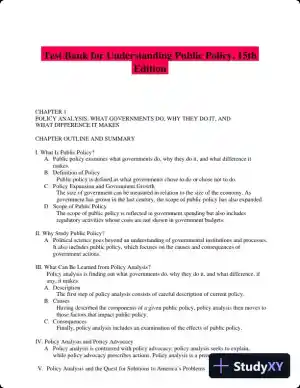 Test Bank for Understanding Public Policy, 15th Edition