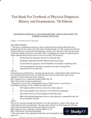 Test Bank For Textbook of Physical Diagnosis: History and Examination, 7th Edition