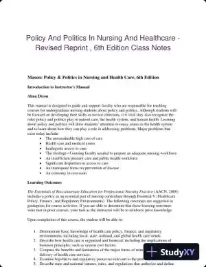Policy And Politics In Nursing And Healthcare - Revised Reprint , 6th Edition Lecture Notes