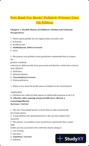 Test Bank for Burns' Pediatric Primary Care, 7th Edition (Chapters 1-46)