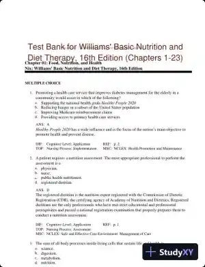 Test Bank for Williams' Basic Nutrition and Diet Therapy, 16th Edition (Chapters 1-23)