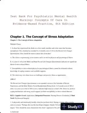 Test Bank For Psychiatric Mental Health Nursing: Concepts Of Care In Evidence-Based Practice, 8th Edition