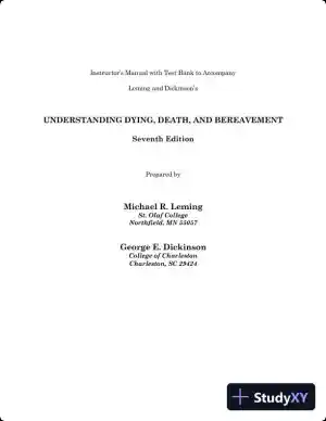 Test Bank For Understanding Dying, Death, and Bereavement, 7th Edition
