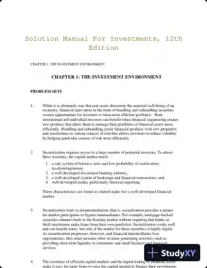Solution Manual For Investments, 12th Edition