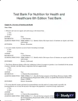 Test Bank For Nutrition for Health and Healthcare 6th Edition Test Bank