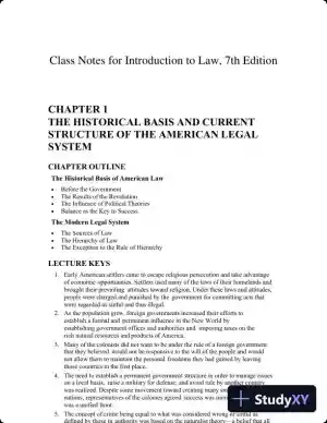 Lecture Notes for Introduction to Law, 7th Edition