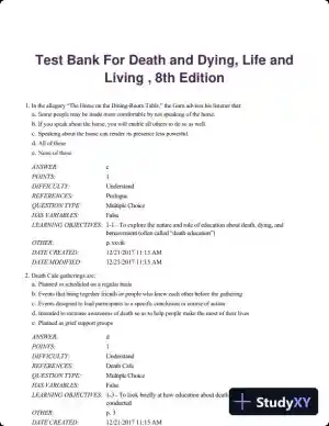 Test Bank For Death and Dying, Life and Living , 8th Edition