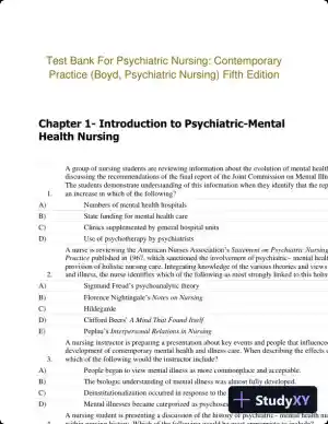 Test Bank For Psychiatric Nursing: Contemporary Practice (Boyd, Psychiatric Nursing) Fifth Edition